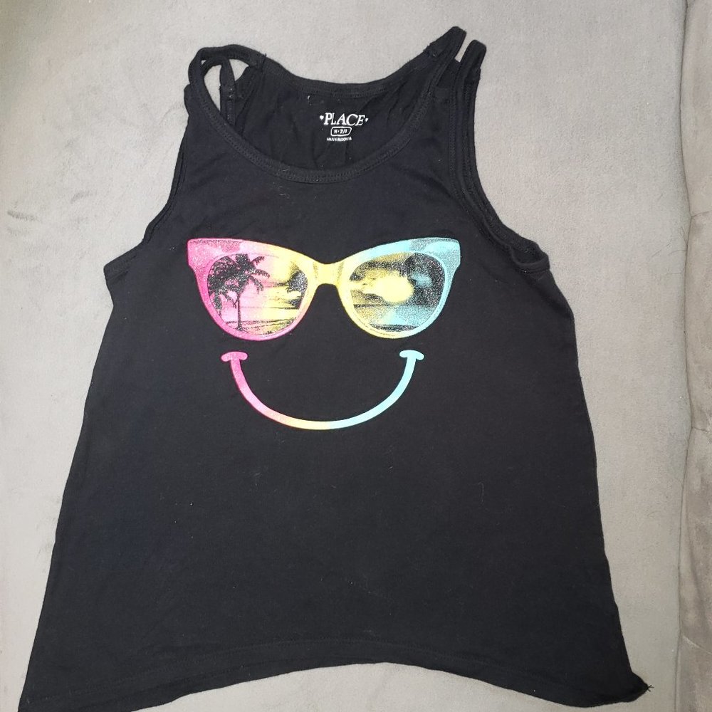 Place Tropical Smiley Face Tank  Black/Multi  Size M 7/8